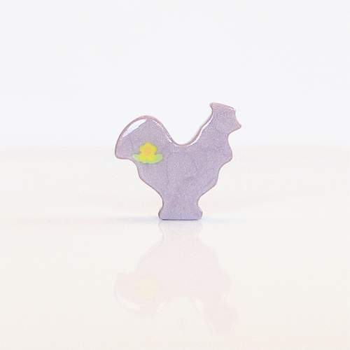 Lilac Rooster Figurine With Yellow Flowers
