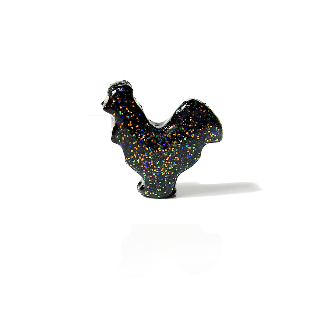 Black Rooster Figurine With Rainbow Glitter
