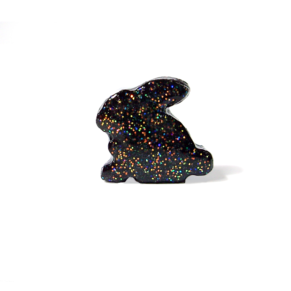 Black Rabbit Figurine With Rainbow Glitter