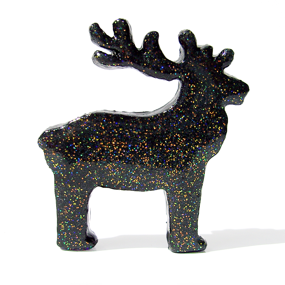 Black Reindeer Figurine With Rainbow Glitter